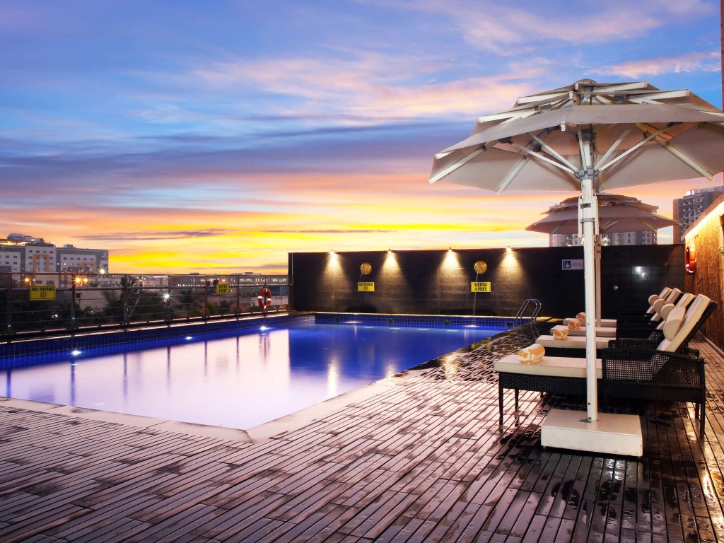 open pool in evening time