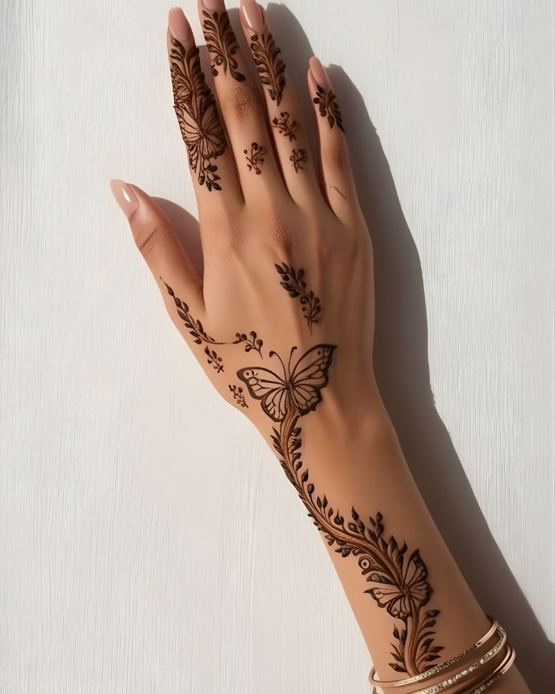Tattoo-style mehndi design with sharp outlines