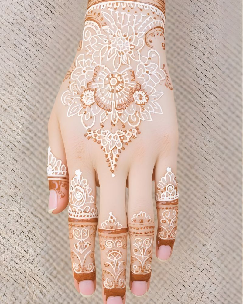 White henna bridal mehndi designs for modern fusion weddings