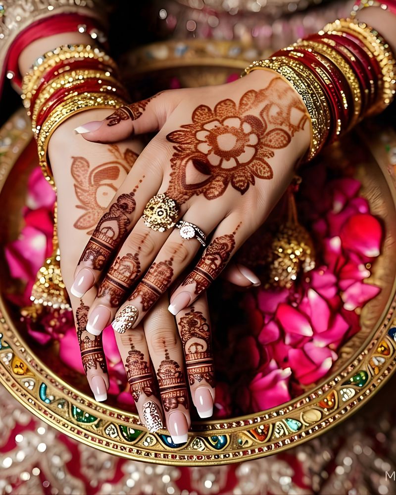 Jewelry inspired hathphool bridal mehndi designs