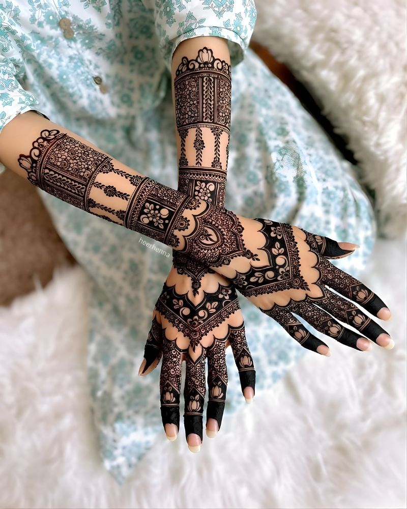 Bold reverse fill bridal mehndi inspired by meenakari art