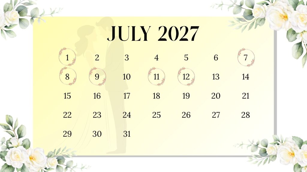 June 2027 wedding date calendar