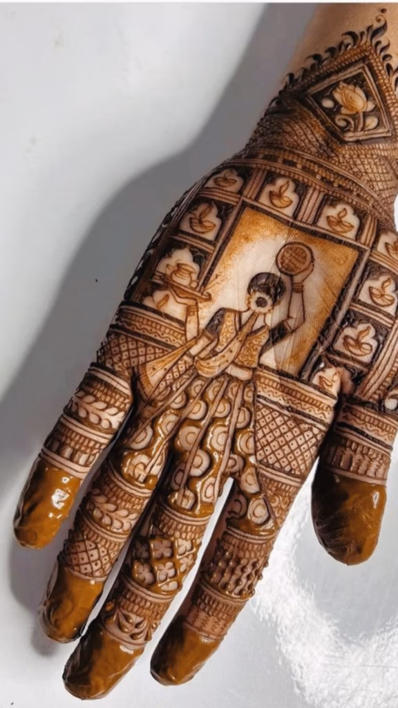 Karwa Chauth Mehndi Front Hand Moon Mandala Design
