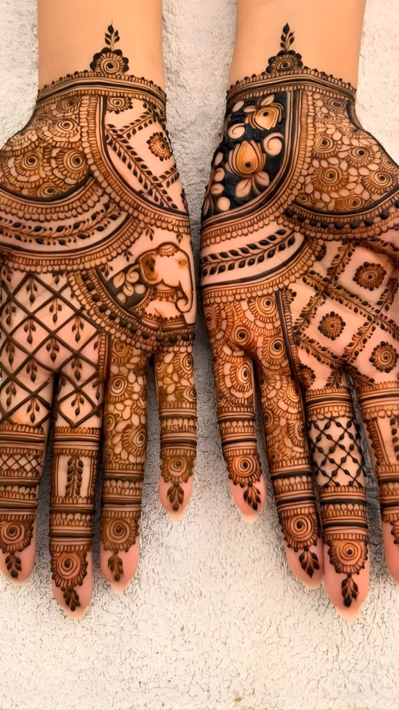 Rajasthani Front Hand Mehndi Full Palm Dense Coverage