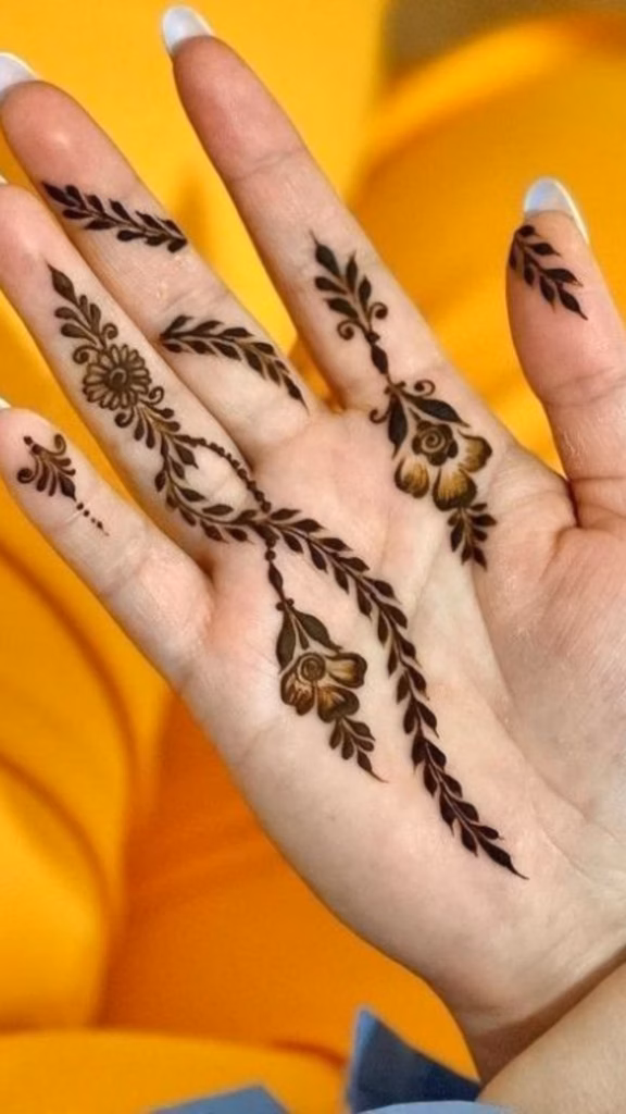 Easy Mehndi Design Front Hand Beginner Three Leaves