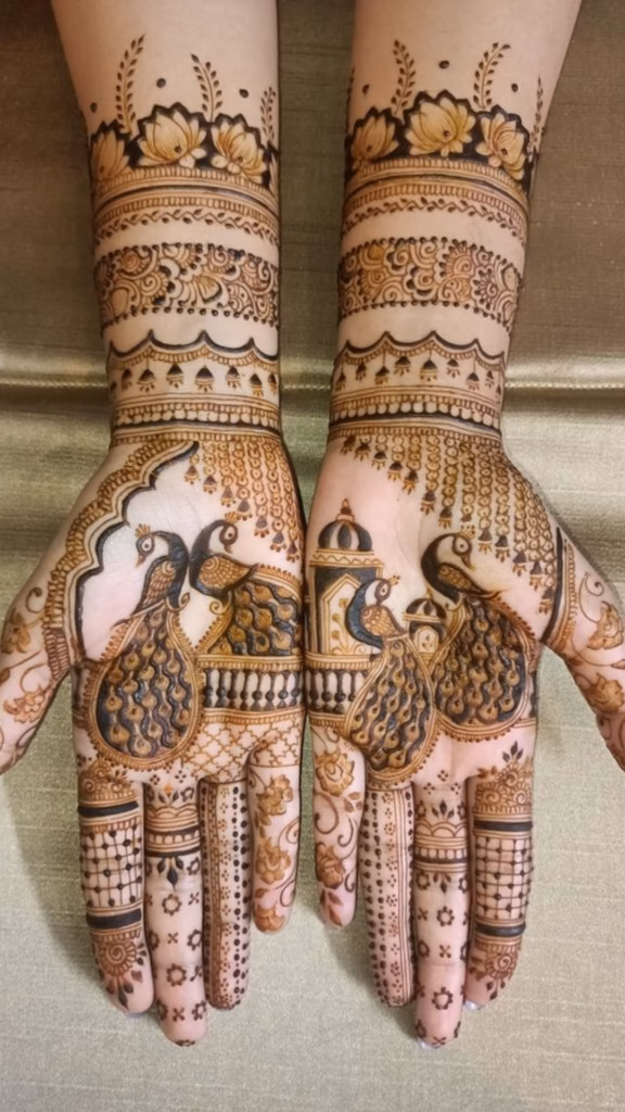 Peacock And Lotus Front Hand Mehndi Traditional