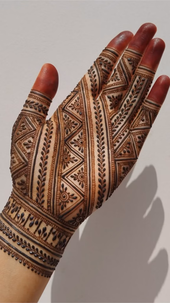 Jali Mehndi Geometric Hexagonal Grid Front Hand