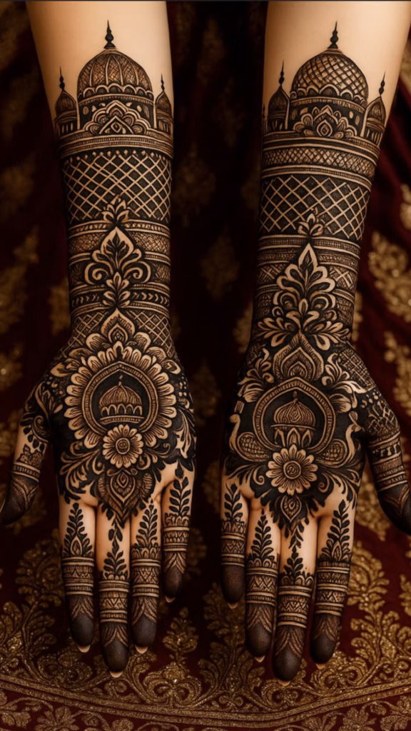 Mughal Mehndi Front Hand Full Bridal Evening Design