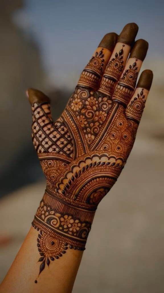 jali Mehndi Front Hand Diamond Pattern Kundan Inspired