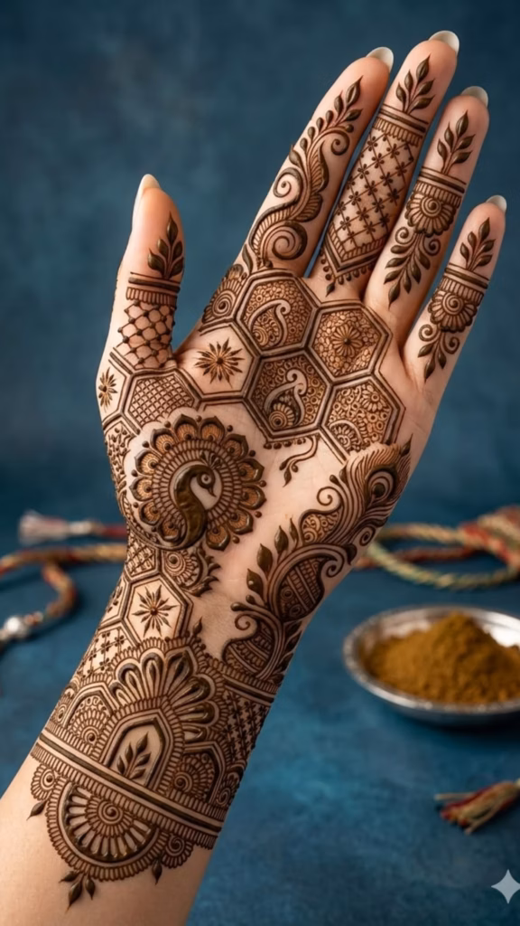 Mughal Mehndi Front Hand Jali Border Centre Motif