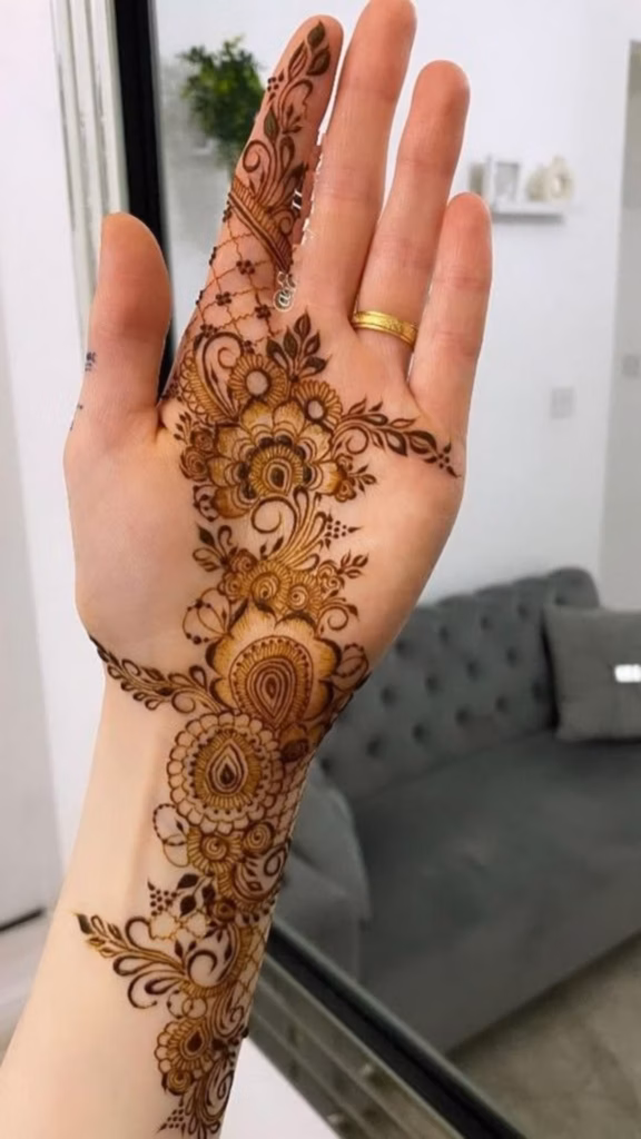 Minimal Wrist To Palm Mehndi Front Hand Thin Line