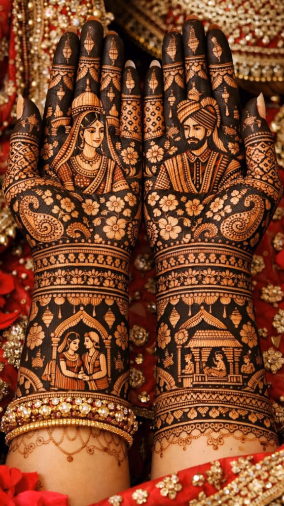 Portrait Mehndi Front Hand Bride Groom Miniature
