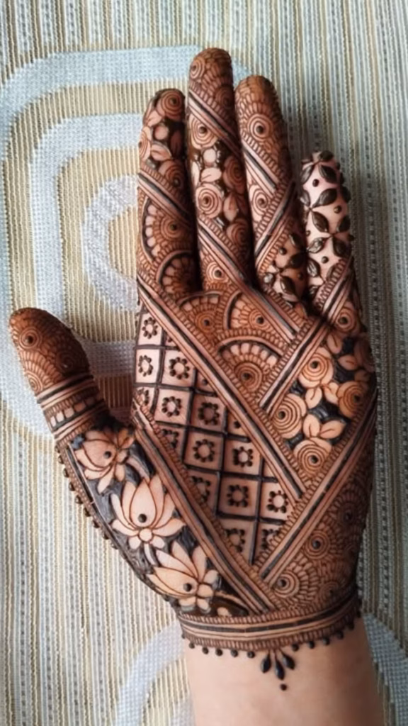 Geometric Mehndi Front Hand Indo Western Wedding