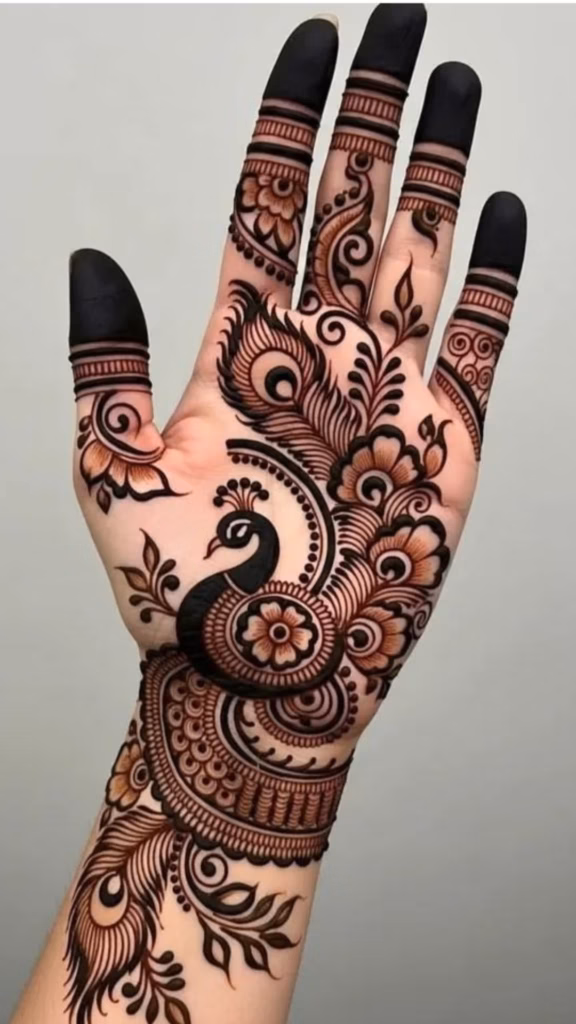 Indo Arabic Mehndi Front Hand Peacock Inside Flower