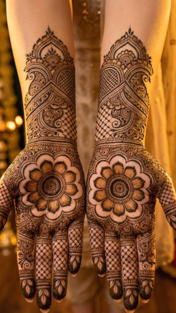 Fusion Mehndi Front Hand Jali Border Arabic Trail