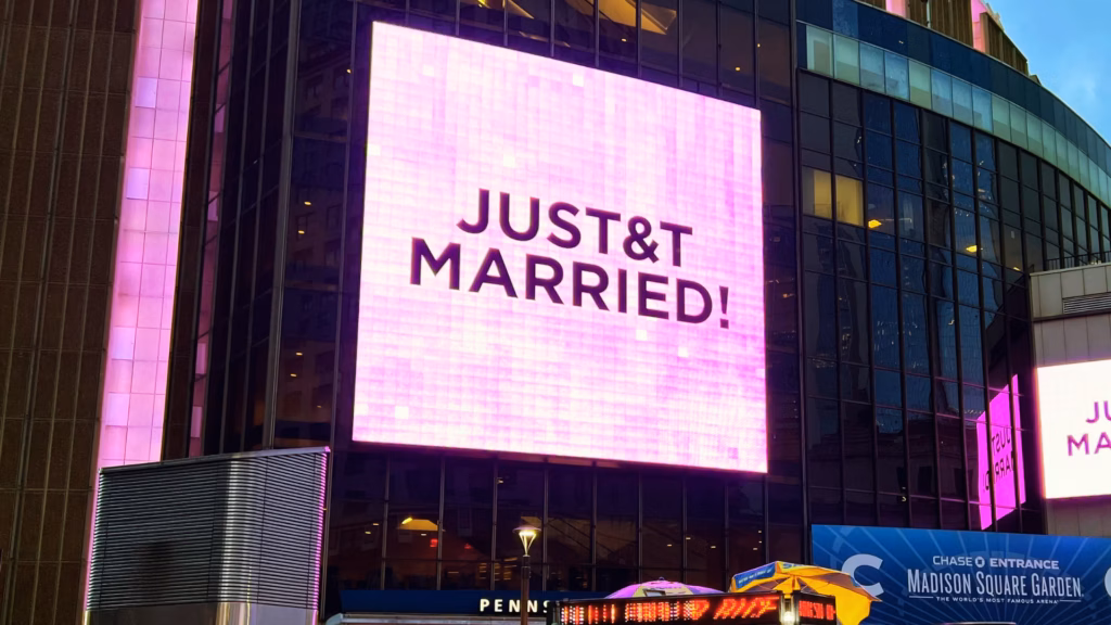 JUST&T MARRIED sign displayed on Madison Square Garden after Taylor Swift and Travis Kelce wedding